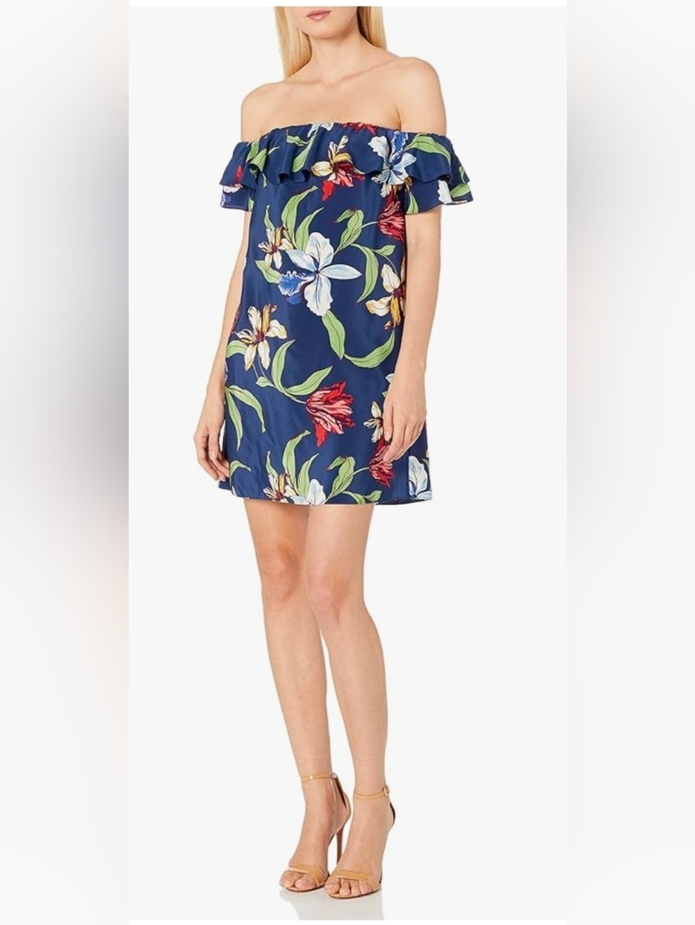 Amanda Uprichard Navy Silk Off-Shoulder Floral Mini Dress XS